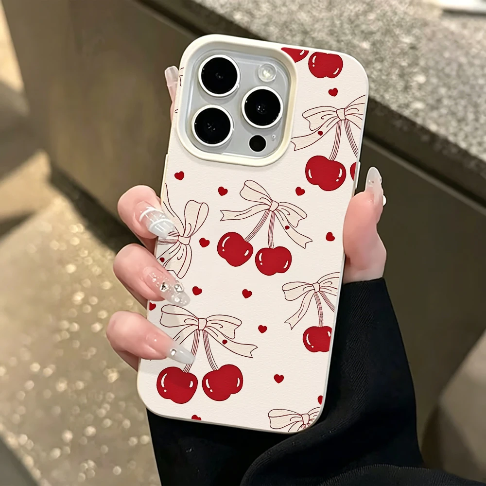 Little Cherry Shockproof Luxury Matte INS Phone Case For 15 16 14 12 13 11 17 Air Pro Max X XR XS 15 16 14 Plus Glitter Cover