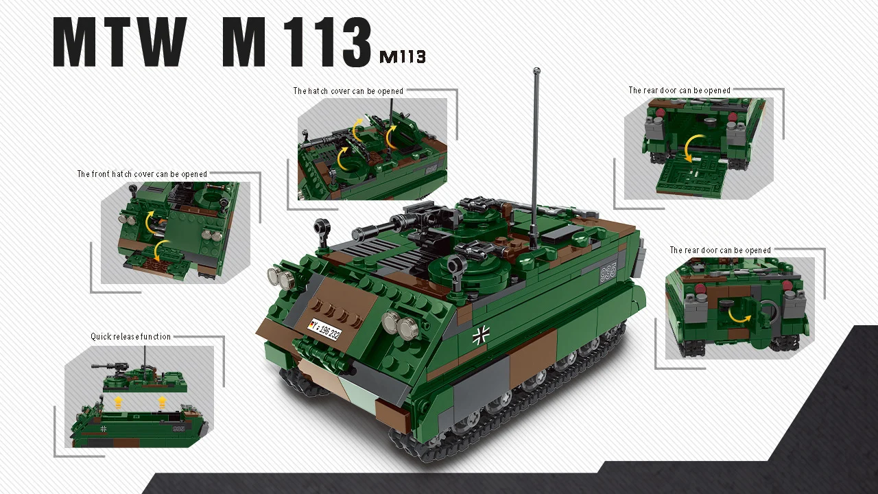 Bluebrixx Military M113 Armored Carrier Model Batisbricks Building Block World War Germany Army Forces Bricks Toys Mtw Vehicle