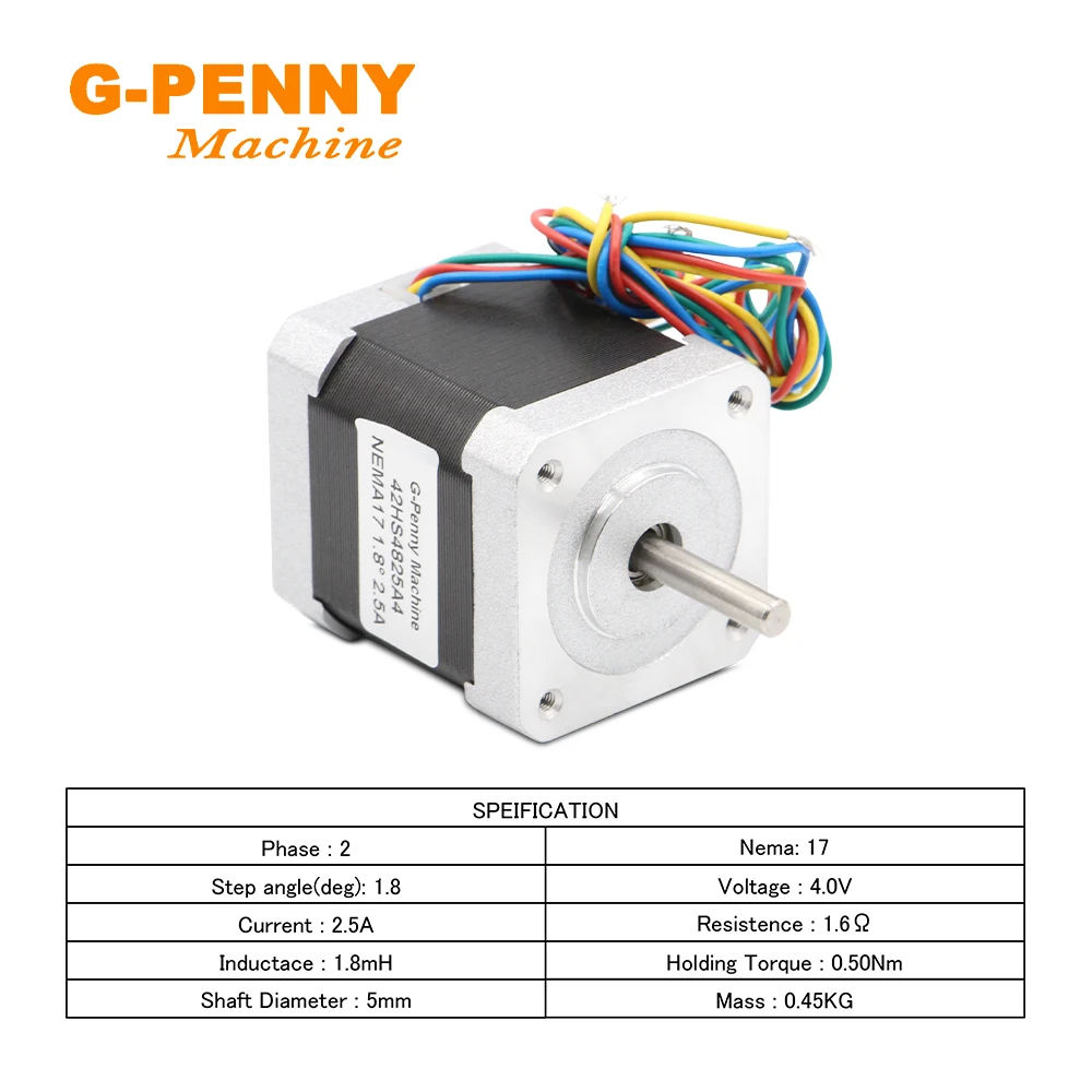 G-Penny Nema17 42HS4825A4 Шаговый двигатель 2,5 А 0,50 Нм 71 унций-ИН 1,8 градуса 4-выводной для 3D-принтера с ЧПУ