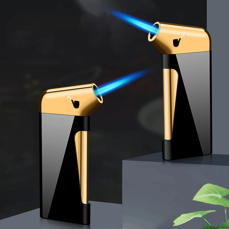 

Hot Metal Press Windproof Direct Gas High Power Blue Flame Butane Lighter Portable Outdoor Kitchen Barbecue Cigar Gifts for Men