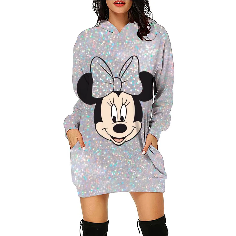 New Mickey Mouse Minnie Hoodie Dress Sweater Fashion Disney Dress Sweatshirt Dress 3d Allover Printing Women Hoodie