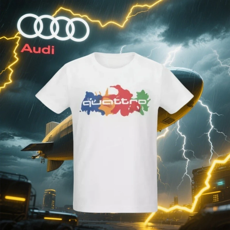 

Audi Quattro T-shirt Short Sleeved Car Brand Short Sleeved T-shirt Summer Men's and Women's Pure Cotton Short Sleeved T-shirt