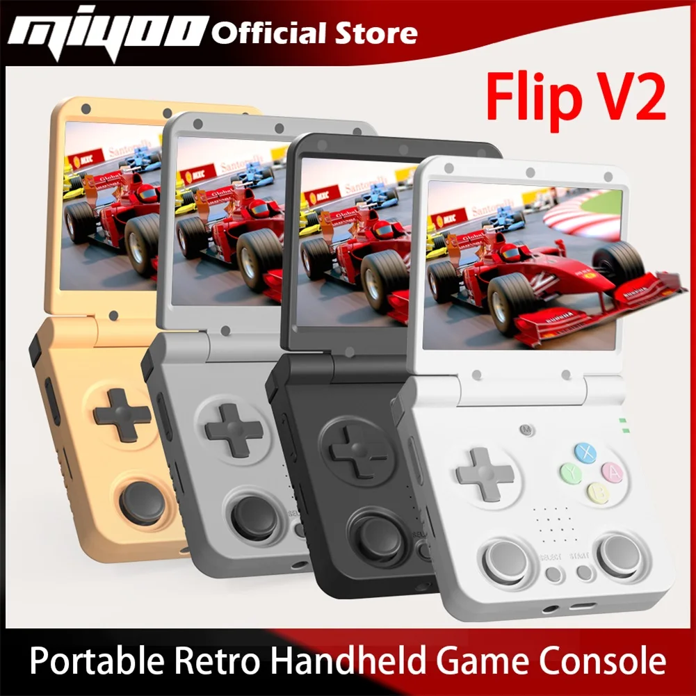 MIYOO Flip V2 Retro Handheld-Spielekonsole mit Metallscharnier 3,5''IPS-Bildschirm Kompakte tragbare Spielmaschine Duale analoge Sticks Geschenk