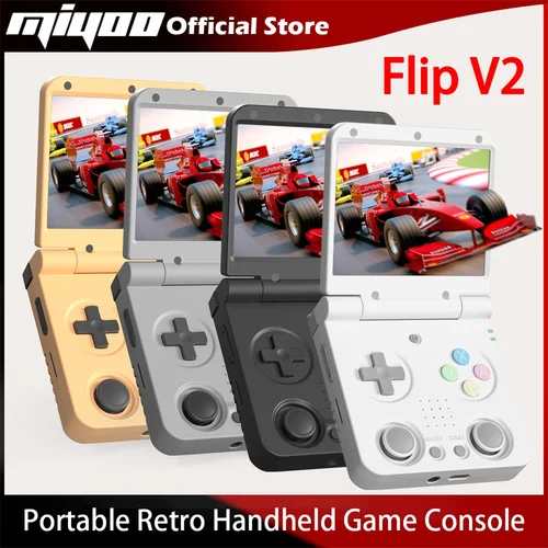 Consola de juegos portátil MIYOO Flip V2 Retro con bisagra de Metal pantalla IPS de 3,5 pulgadas máquina de juego portátil compacta palos analógicos duales regalo