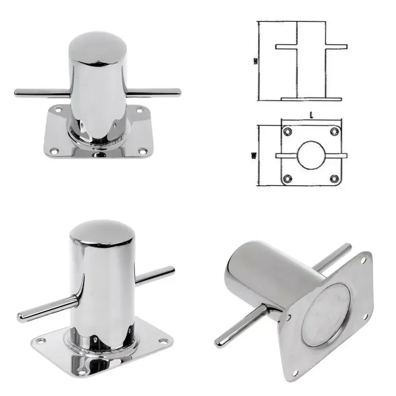 316 Stainless Steel 6'' Boat Mooring Cleat Single Cross Bollard Polished