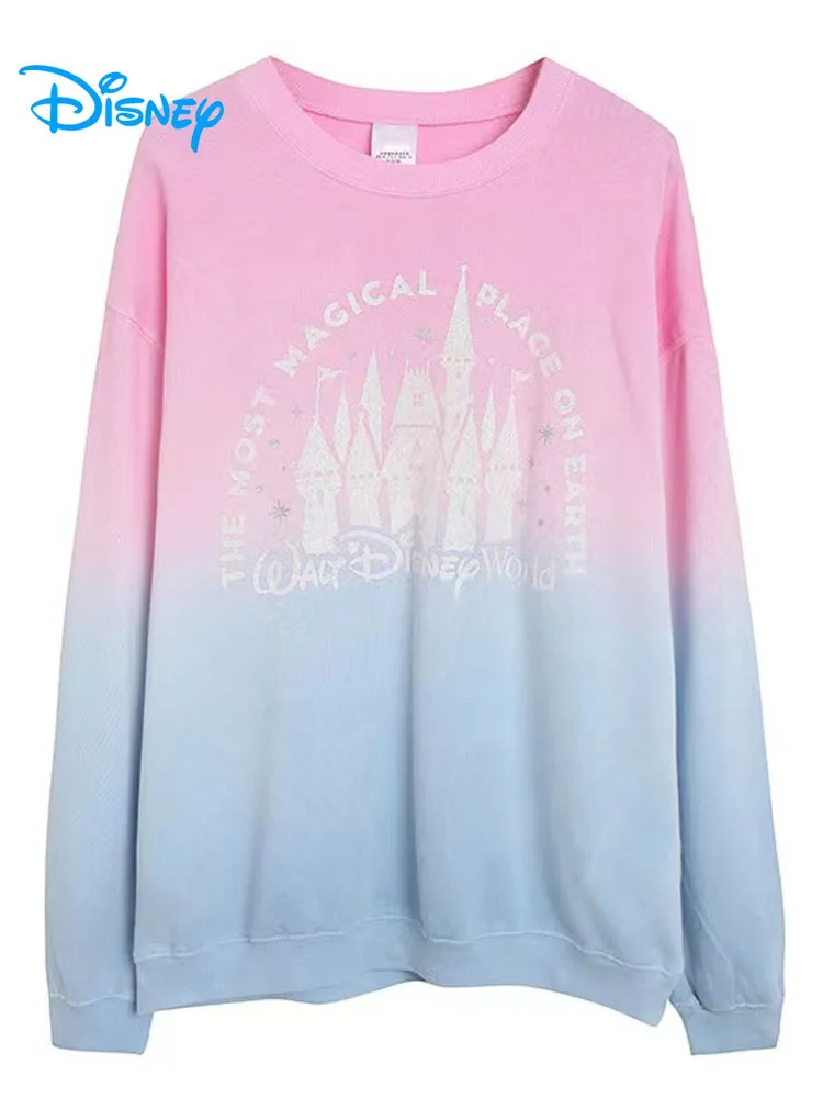 Disney World Castle Sweatshirt Women Gradient Color Fleece Pullover O Neck Long Sleeve Casual Jumper Tops Femme Streetwear