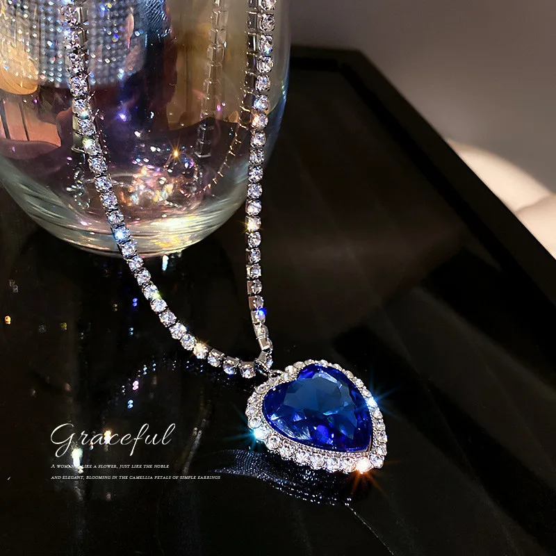 Titanic Heart of The Ocean Neckalce, Royal Blue Crystal with Silver Plated Necklace Jewelry