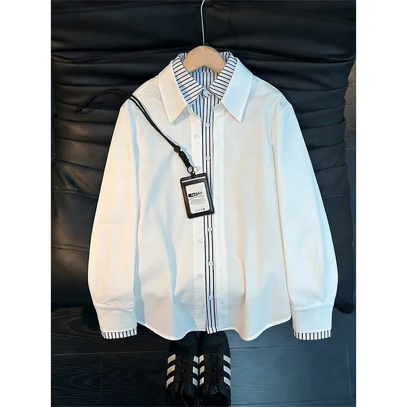 

Мужская повседневная куртка с полосатым дизайном, имитация двухслойности, с длинными рукавами, весенняя, в стиле колор-блок