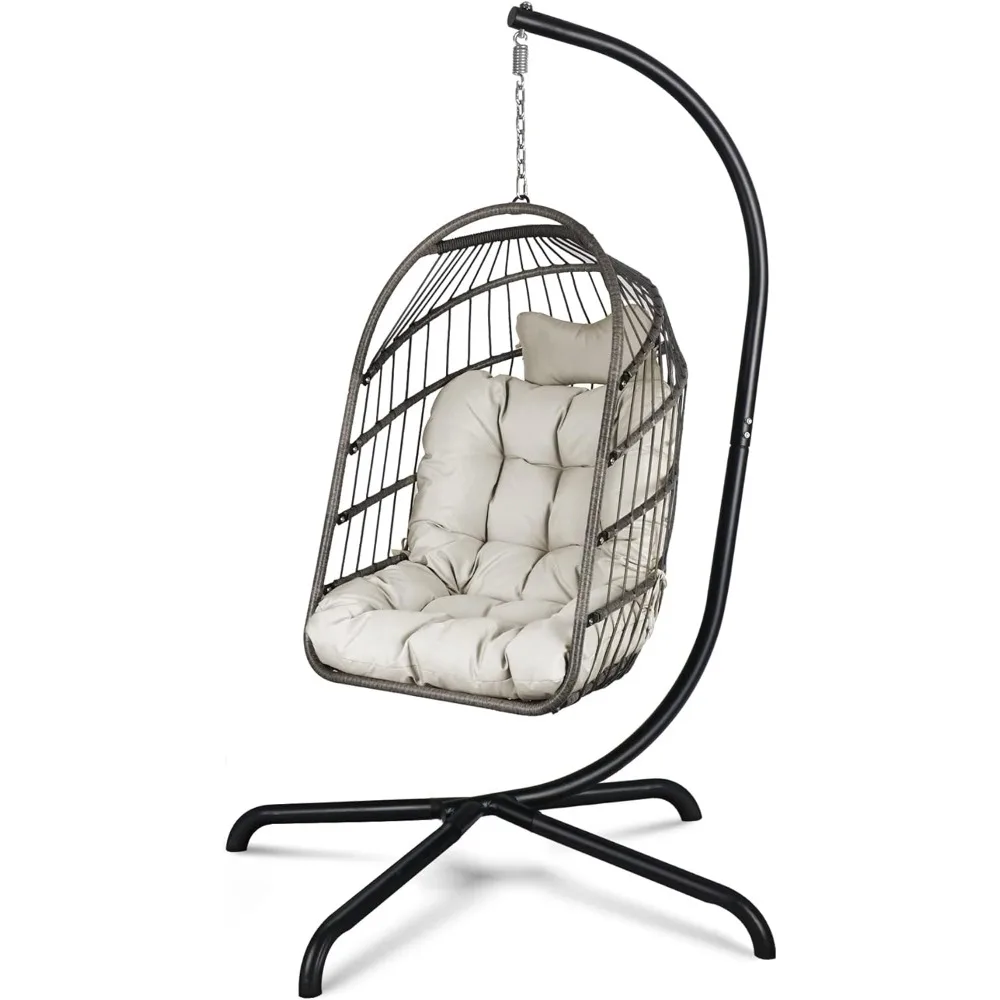

Swing Egg Chair with Stand and Cushion Foldable Wicker Rattan Patio Basket Hanging Chair Swing Chair Indoor Outdoor Loung