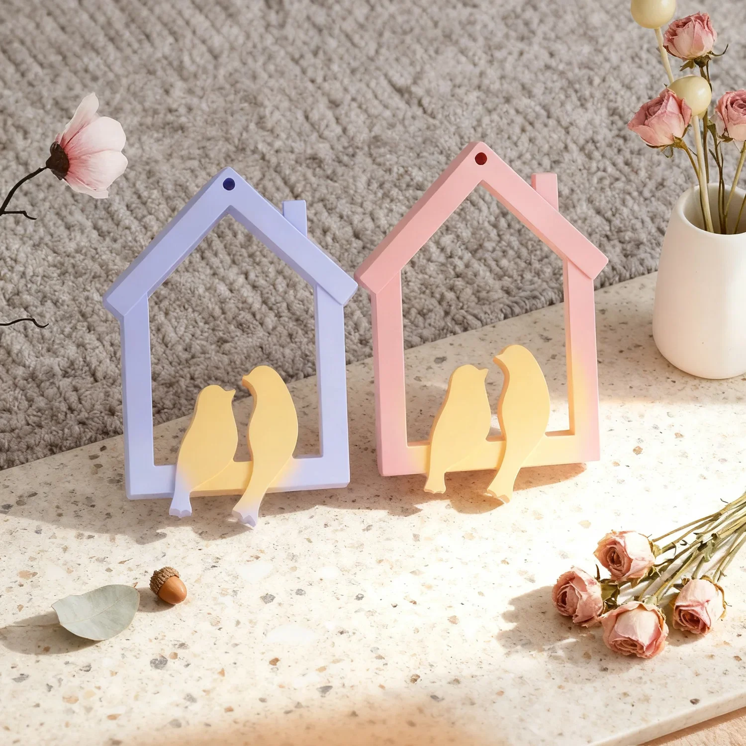 DIY Love Bird Scented Gypsum Decorative Mold for Chimney House Hanging Bird Ornaments Silicone Mold Piece
