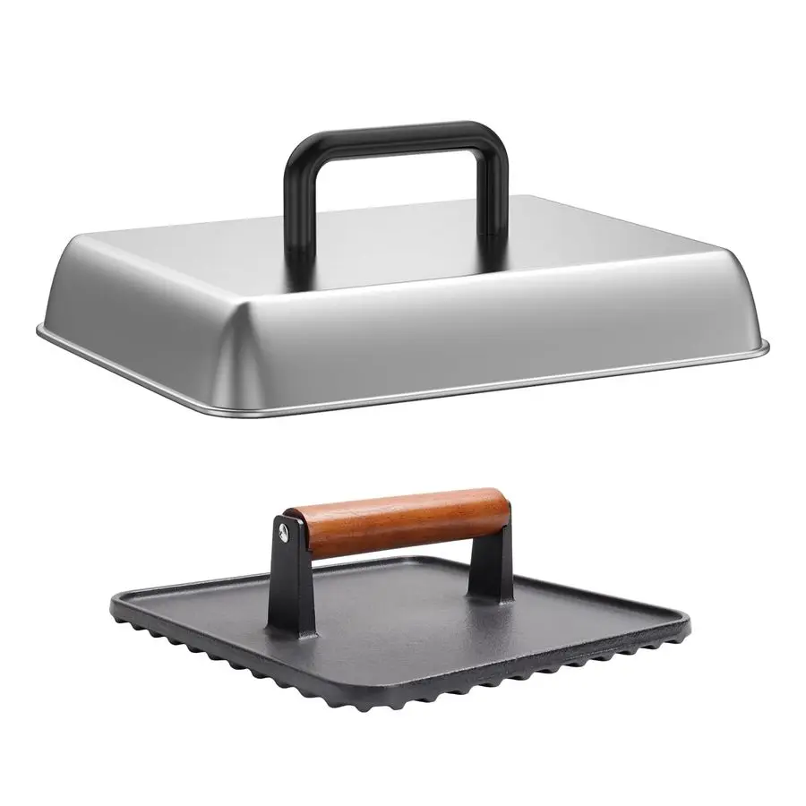 

14 Stainless Steel Rectangle Cheese Melting Domer Basting Cover amp Cast Iron Rectangle Griddle Smash Burger Grill Weight Press