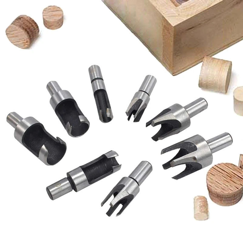 8Piece 5/8In 1/2In 3/8In 1/4In Wood Plug Cutter Straight And Taper Claw Drill Bit Set Saw Cutting Tool Woodworking Drill Bit