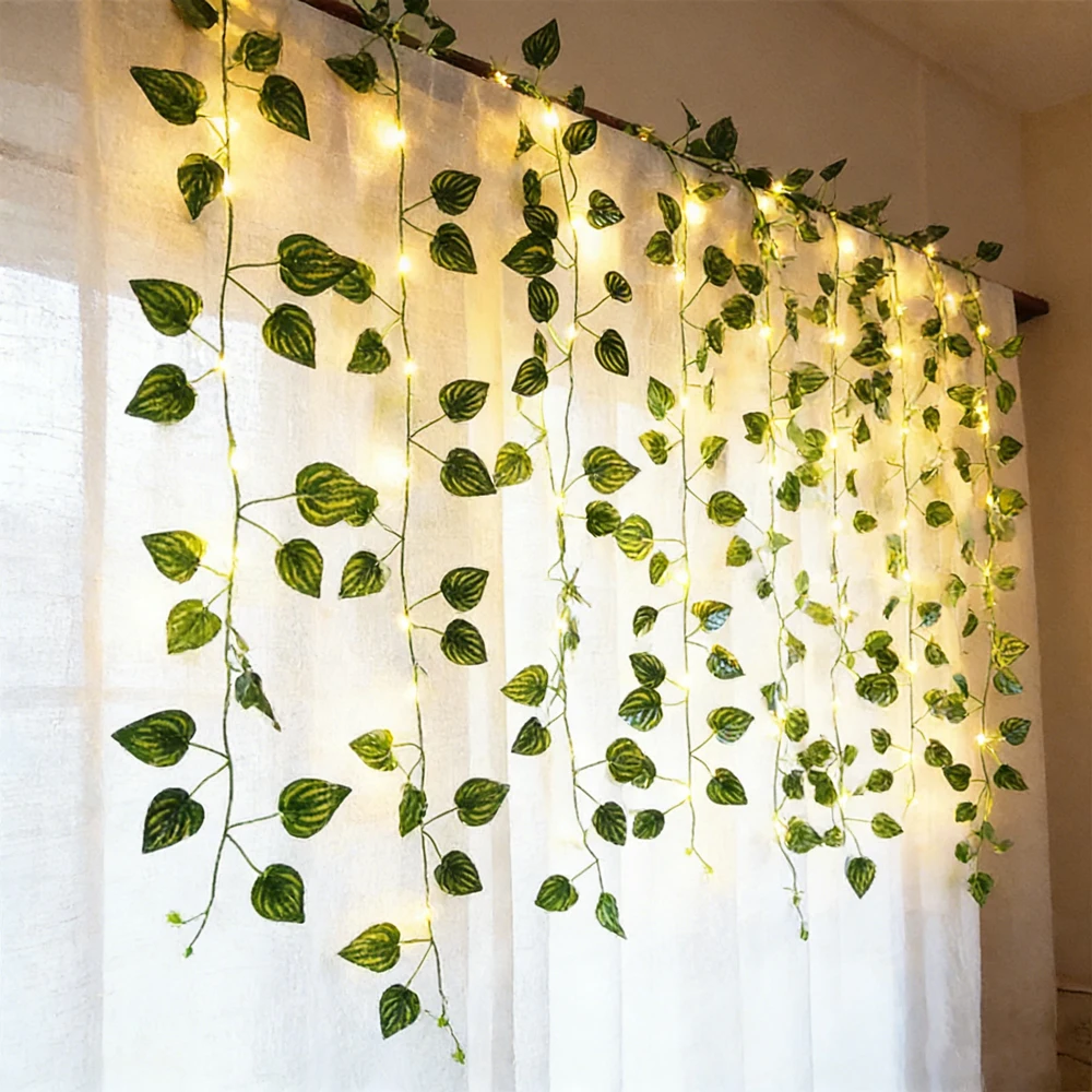

Solar Flower Green Leaf String Lights Artificial Vine Fairy Lights Christmas Tree Garland Light for Wedding Home Party Decor