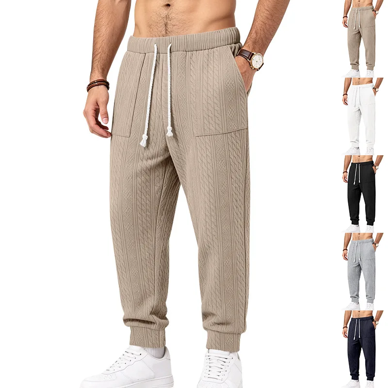 Joggers for Man Autumn Winter Heavy Jacquard Solid Color High Street Casual Mens Outdoor Sports Long Pants For European American