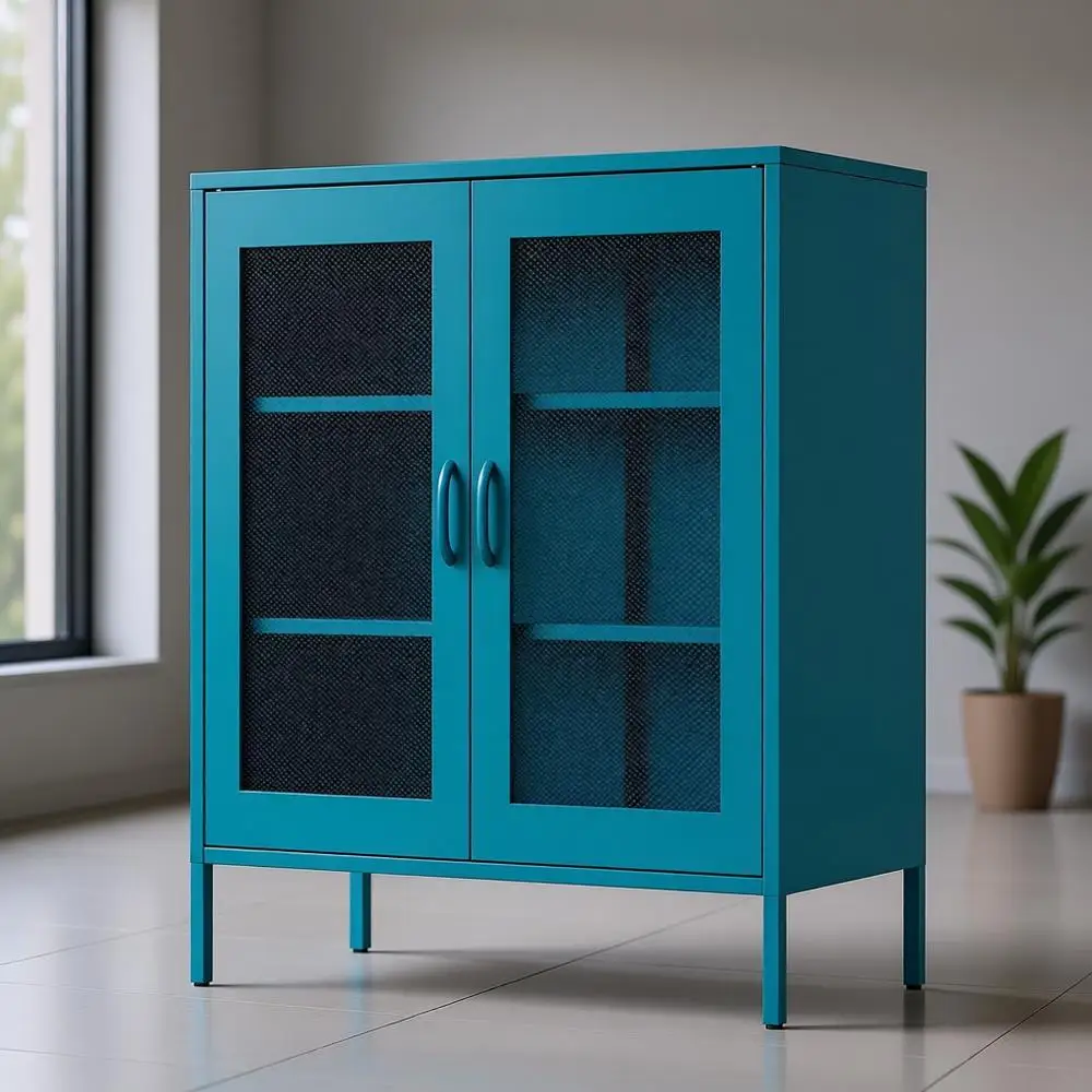 

Mesh Door Metal Storage Cabinet, Adjustable Shelving for Home & Office, Accent Locker for Various Spaces