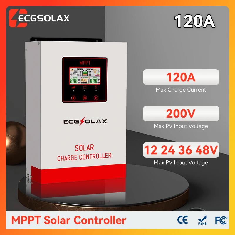 

ECGSOLAX 120A MPPT контроллер заряда солнечных батарей 12В 24В 36В 48В, автоматический, максимальное входное напряжение 200В, встроенный вентилятор, поддержка литиевых аккумуляторов