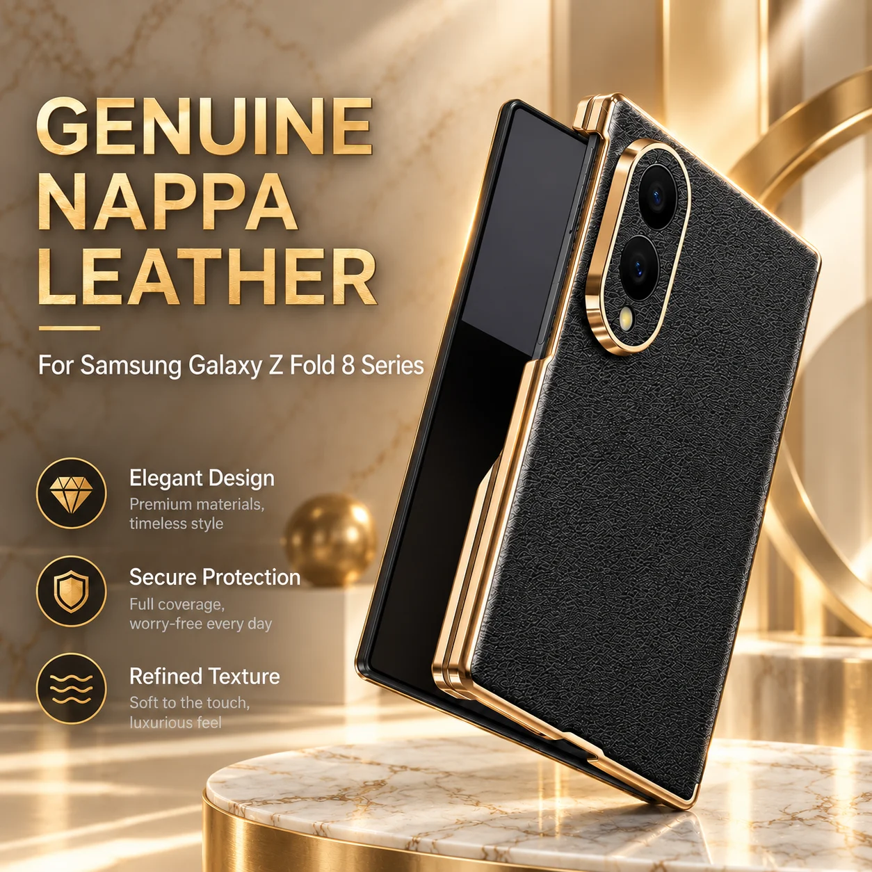 100% NAPPA Genuine Leather Case For Samsung Galaxy Z Fold 8 Series Luxury Ultra Slim Magnetic MagSafe Wireless Hinge Back Cover