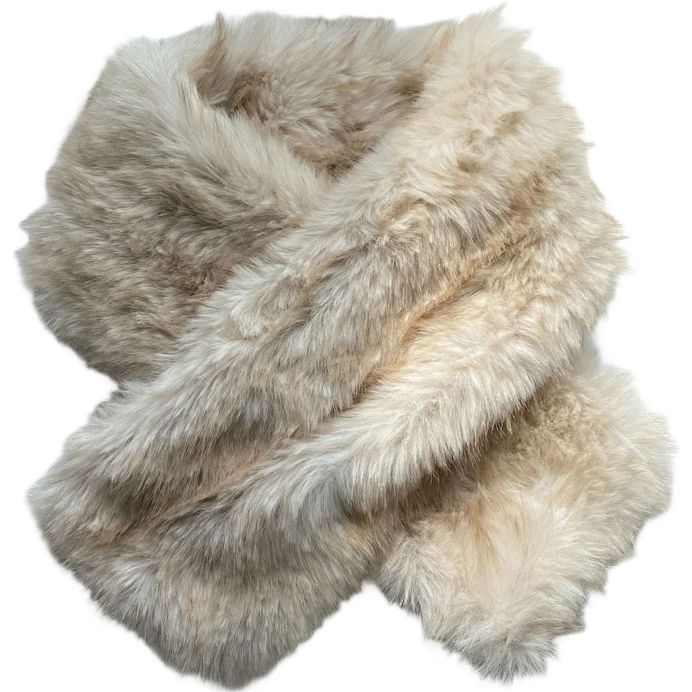 Winter Neck Warmer for Women Faux Plush Scarf Milk White Beige Soft For Cross Wrap Warm Scarf 80x100cm Thick Knit Scarf