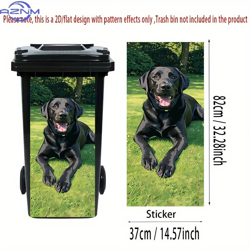 2D Flat Printing 1pc 2D Pattern Printed Kitchen Trash Can Sticker  Black Dog on the Lawn Themed Kitchen Home Decor Wallpaper S