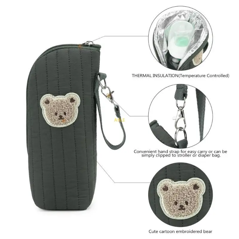 Aluminum Foil Lined Cotton Milk Bottle Storage Bag Cartoon Design For Temperature Retention During Outdoor Trip