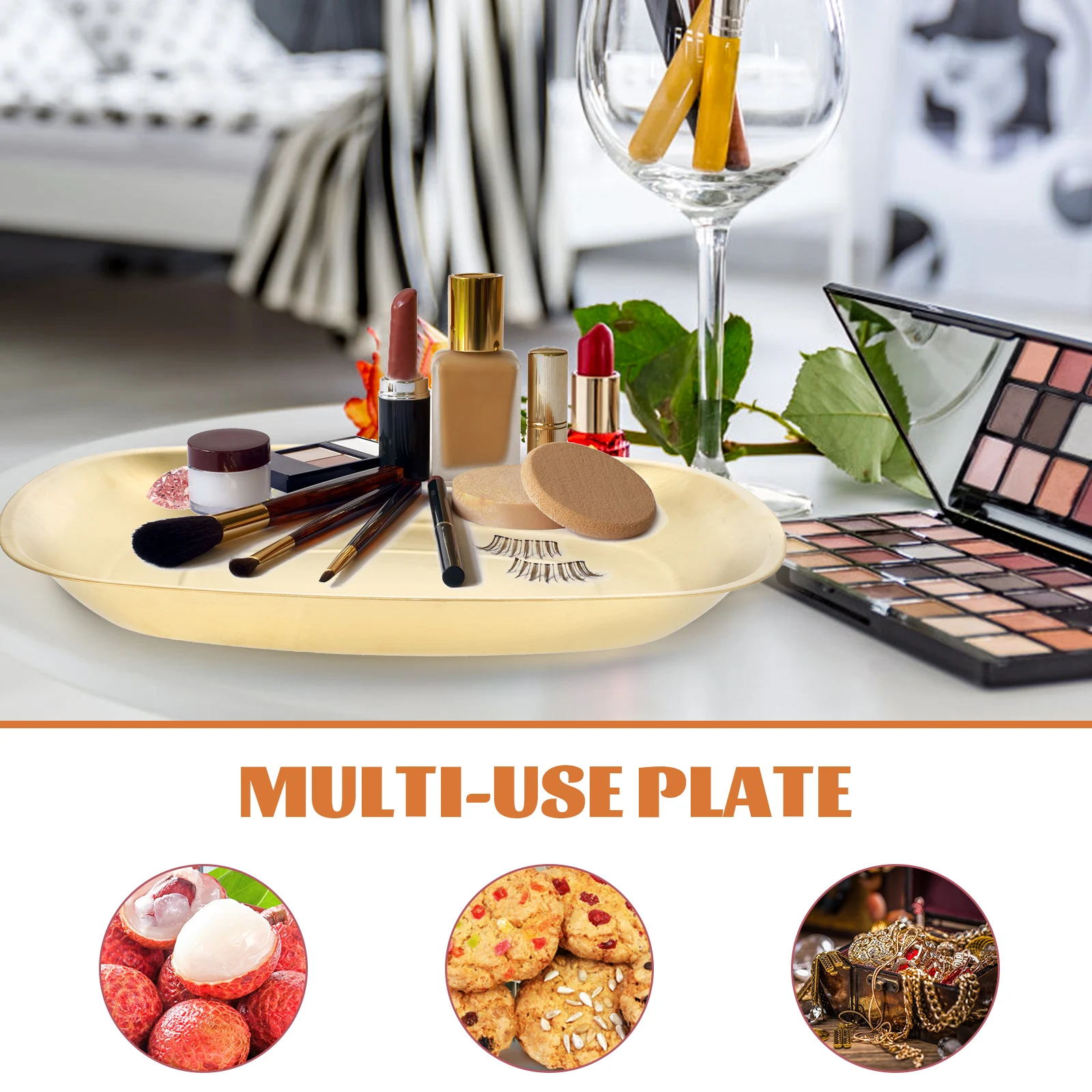

1pc Snack Plate Stainless Steel Food Serving Tray For Desserts Fruits Fried Chicken Bbq Grill Camping Picnic Restaurant Hotel
