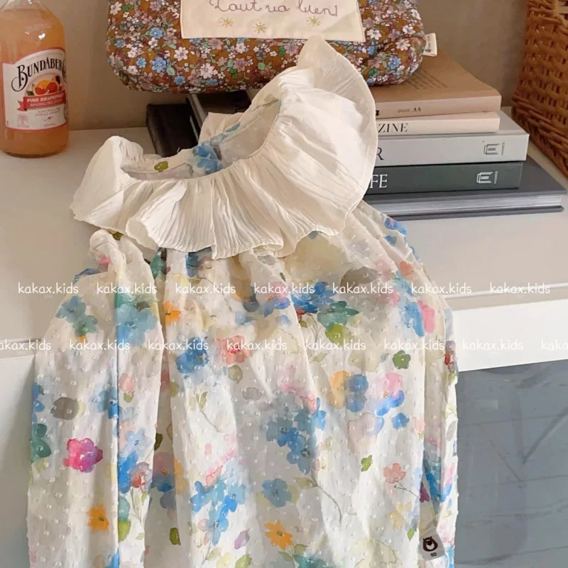 

In Stock for Immediate Dispatch Girls' Watercolor Oil Painting Gradient Flower Dress Sleeveless Turn-down Collar Sweet Summer Dr