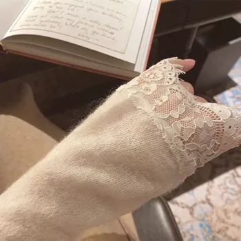 Elegant Lace Trim V Neck Knit Sweater Women Ruched Waist Button-Up Long Sleeve Jumpers Lady Soft Stretchy Fashion Short Pullover 6