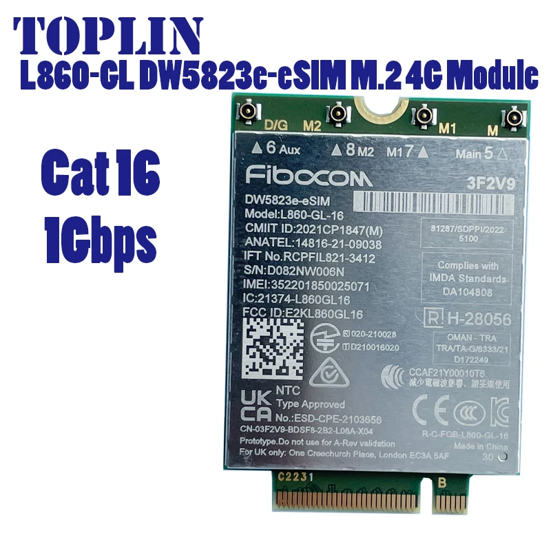 L860-GL-16 DW5823e-eSIM DW5823e LTE 4G CAT16 Intel(R ) XMM 7560R+ Module For 4G Modem NGFF M.2 For Dell 7640 3581 Laptop