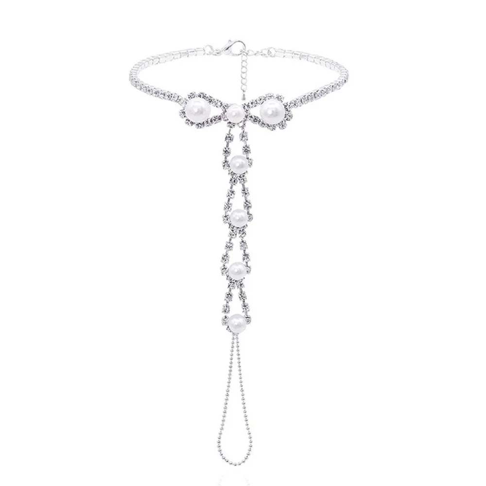 1Piece Bohemian Super Flash Pearls Anklets Women's Fashion Summer Beach Rhinestone Feet Chains Foot Accessories