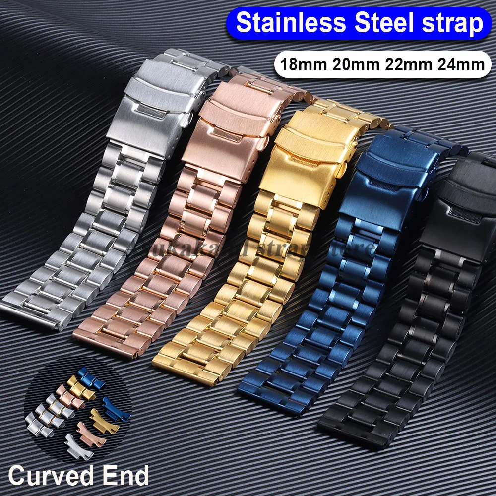 18mm 20mm 22mm 24mm Edelstahl Uhrenarmband Arc/Rechte Ende Stahlarmband Faltschließe Universal Ersatz Uhrenarmband