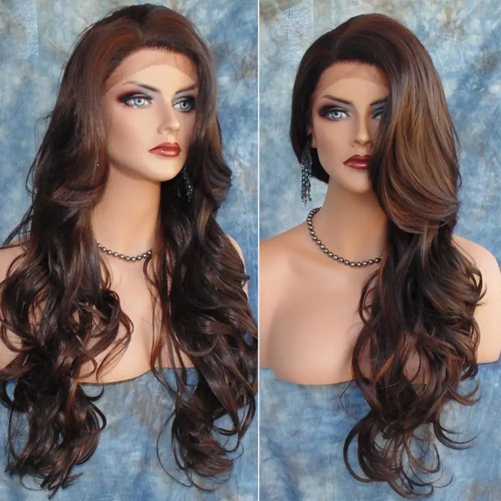 Extensão de cabelo encaracolado ondulado longo para mulheres, cabelo falso, parte média, castanho chocolate, traje cosplay perucas completas, 70cm