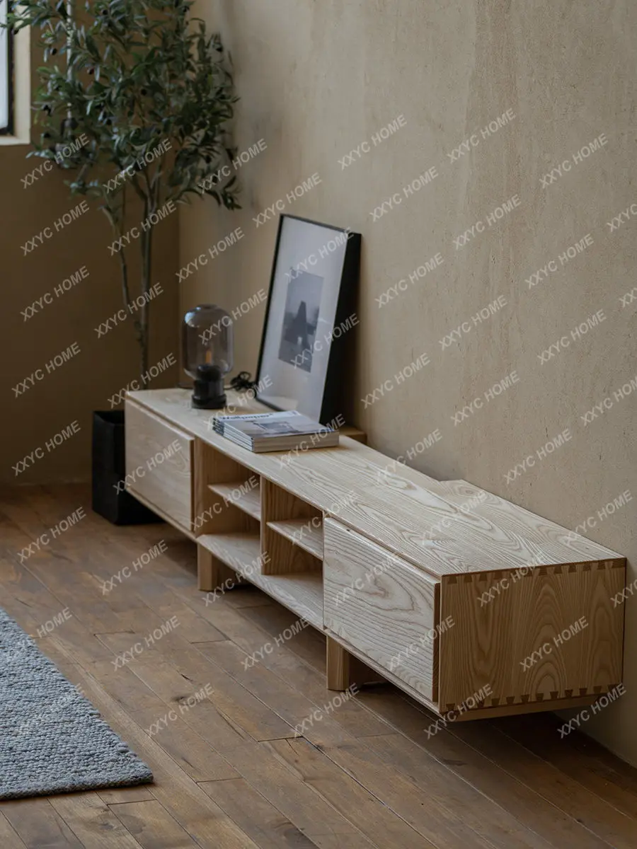 TV cabinet, all solid wood retro living room audio and video cabinet, locker, modern simple wabi-sabi