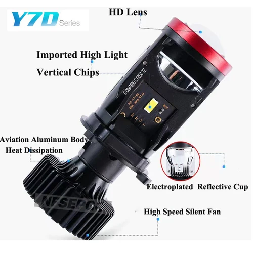 Imagen 2 del producto Y7D 120W H4 faros coche H4 LED Mini lente de proyector 6000K haz alto y bajo Turbo ventilador Auto LED H4 lámpara LHD RHD 12V 24V