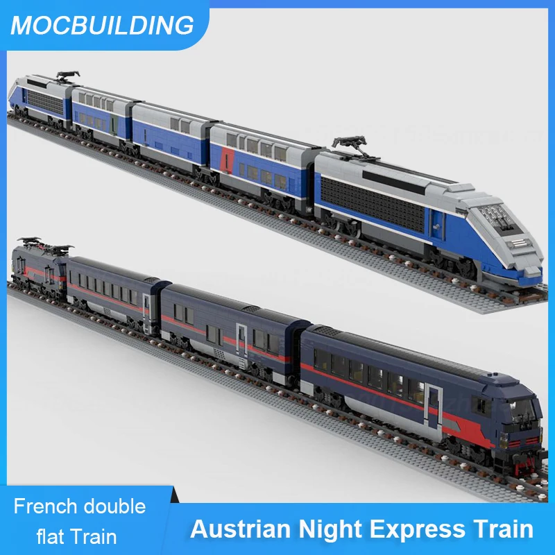 

MOC Building Blocks Austrian Night Express Train & French Double Flat Train Grand Vitesse Assemble Bricks Model Transport Toys