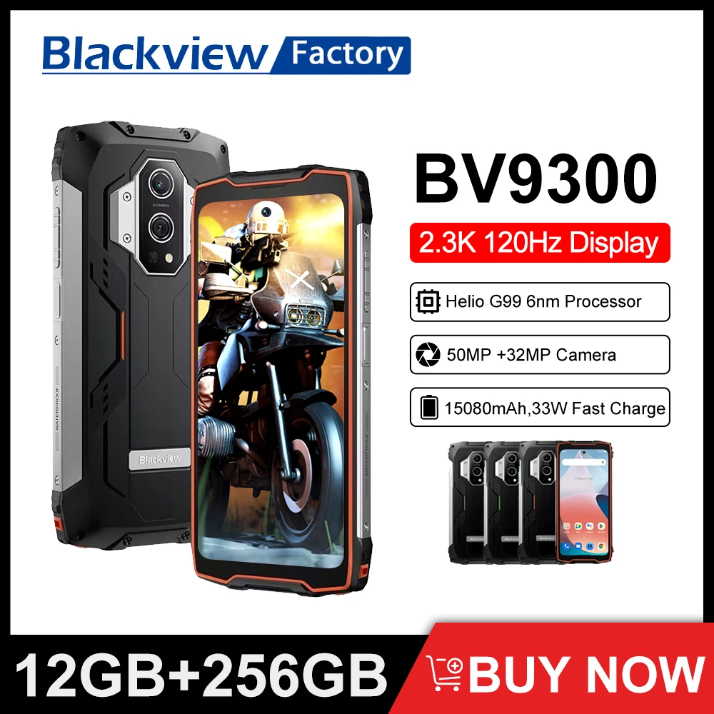 BLACKVIEW BV9300 12GB 256GB Rugged Smartphone 15080mAh 120Hz 2.3K Display Mobile Phone 50MP NFC Cellphones