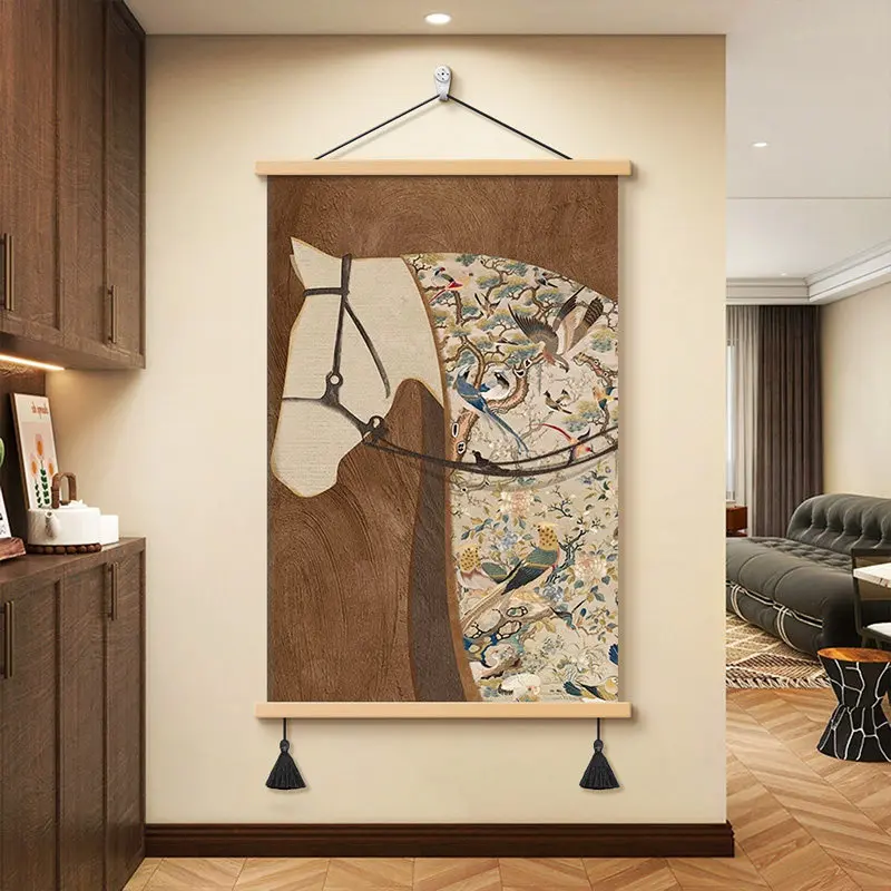 Nordic Style "Horse Success" Painting, French Vintage Wall Art for Living Room Sofa Background, Dining Room Wall Decoration