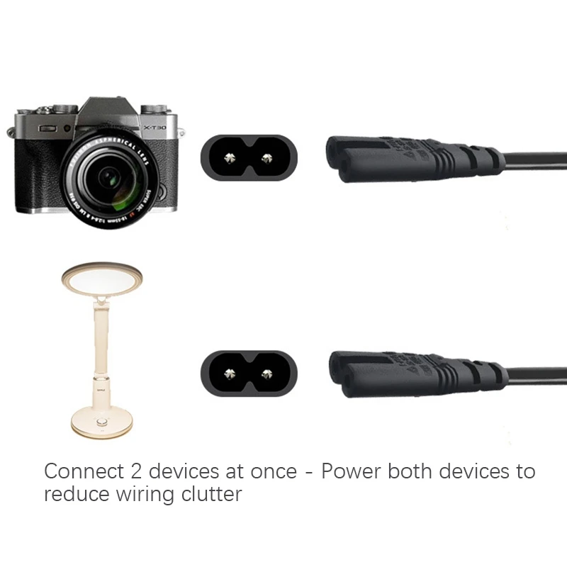 AED6-IEC320 C8 To 2X C7 Y Split AC Power Cord, IEC Figure 8 Male To 2 Female 1 In 2 Out AC Power Cable