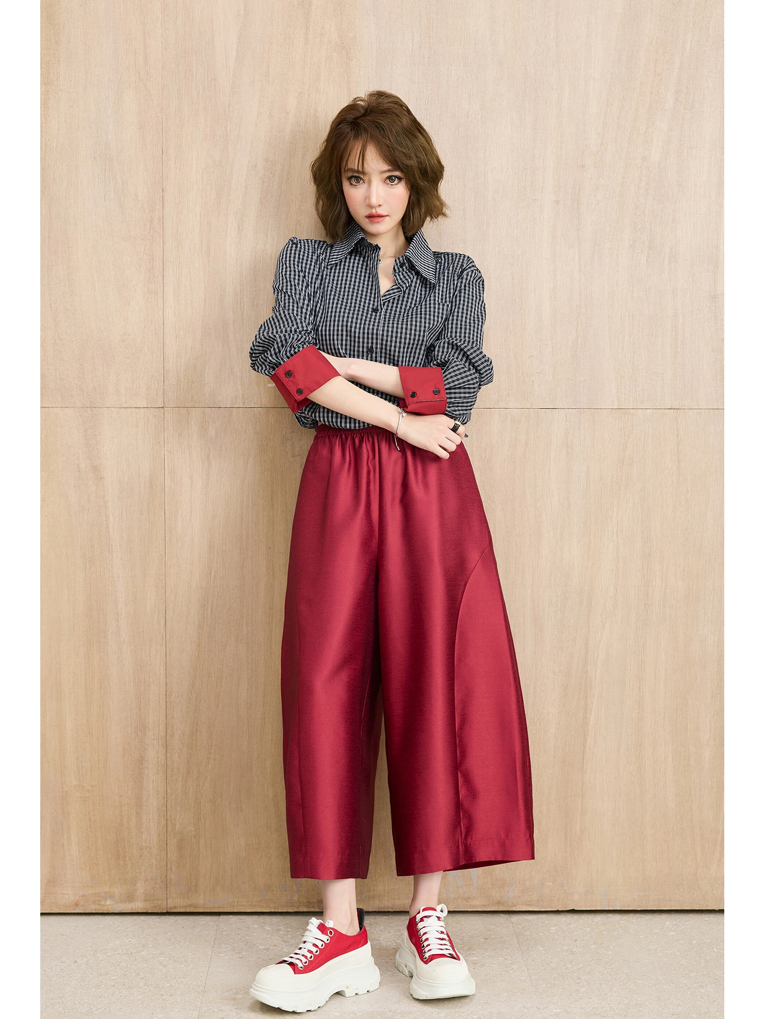 

New 029 High Waist Loose Fit Comfortable Elastic Waist Casual Pants Women's A-Line Loose Silhouette Eighteen Springs