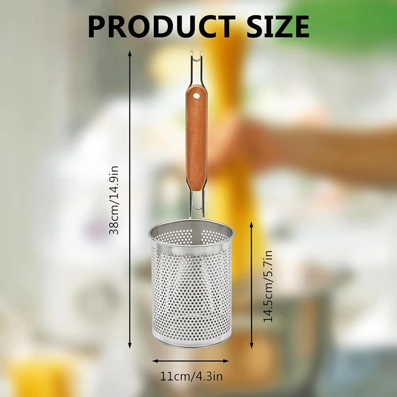 مصفاة المعكرونة المصنوعة من الفولاذ المقاوم للصدأ، قطعتان من مصفاة المعكرونة الزلابية مع مقبض خشبي