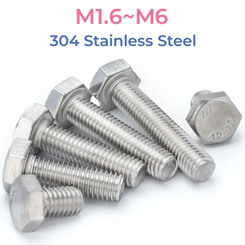 

304 Stainless Steel External Hex Hexagon Head Screws M1.6 M2 M2.5 M3 M4 M5 M6 Full Threaded Outer Hexagon Head Bolts