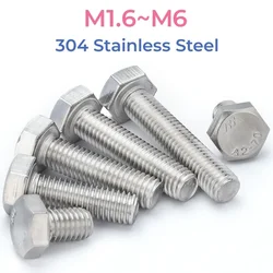 304 Stainless Steel External Hex Hexagon Head Screws M1.6 M2 M2.5 M3 M4 M5 M6 Full Threaded Outer Hexagon Head Bolts