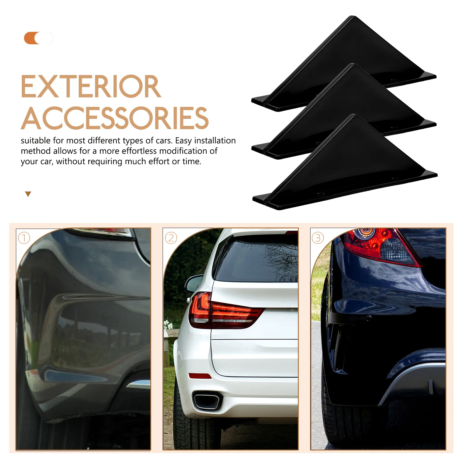 

1 set Rear Spoiler Bumper Car Accessories Black Stylish Durable Small Design Easy Installation Universal Fit Tail Shark Fin