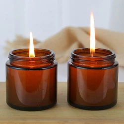 100ML Aromatherapy Candle Container Brown Cup With Aluminum Lid Plastic Lid Refillable Bottle Glass Circular Jar