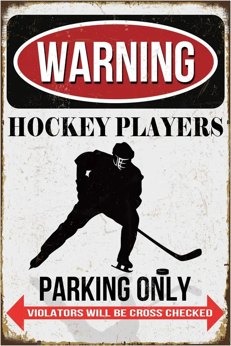 Hockey Tin Metal Sign, Sports Wall Décor, Warning Poster, Players Parking Only, for Home Bar Bedroom Pub Restaurants Cafe