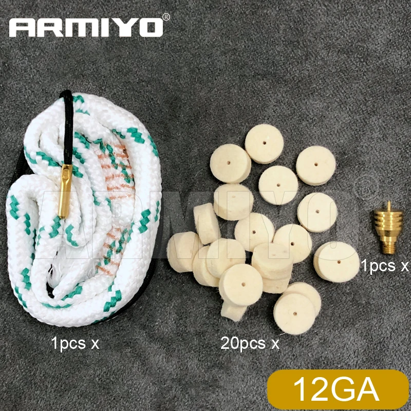 Armiyo Gun Bore Cleaning Rope Built-in Brush Wool Felt Pellets Jag Copper Tip Fit .17Cal .22Cal .30Cal .38Cal 12GA Hunting Clean