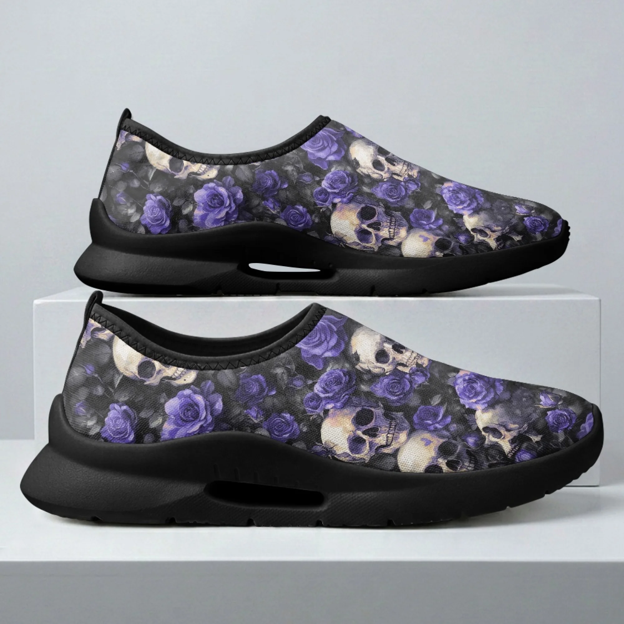 XIXIRIMIDO Skull Flower Mens Casual Shoes Slip On Walking Sneakers Womens Gym Workout Shoes Breathable Mesh Walking Shoes 35-48