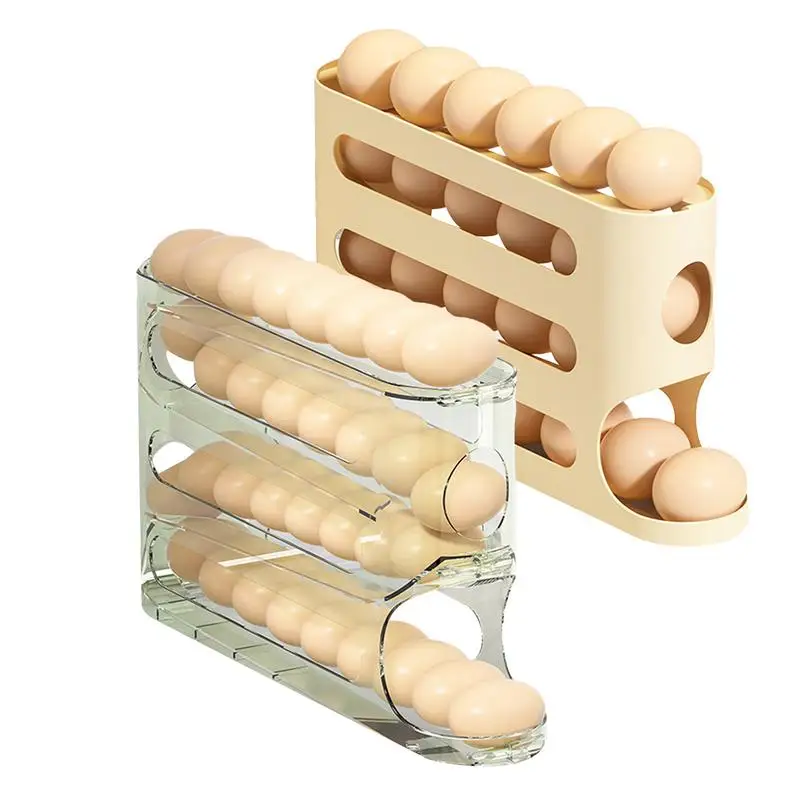 4 Tier Egg Storage Rack Automatic Scrolling Egg Rack Holder Egg Holder and Organizer for Egg Storage Space-Saving 30 Eggs