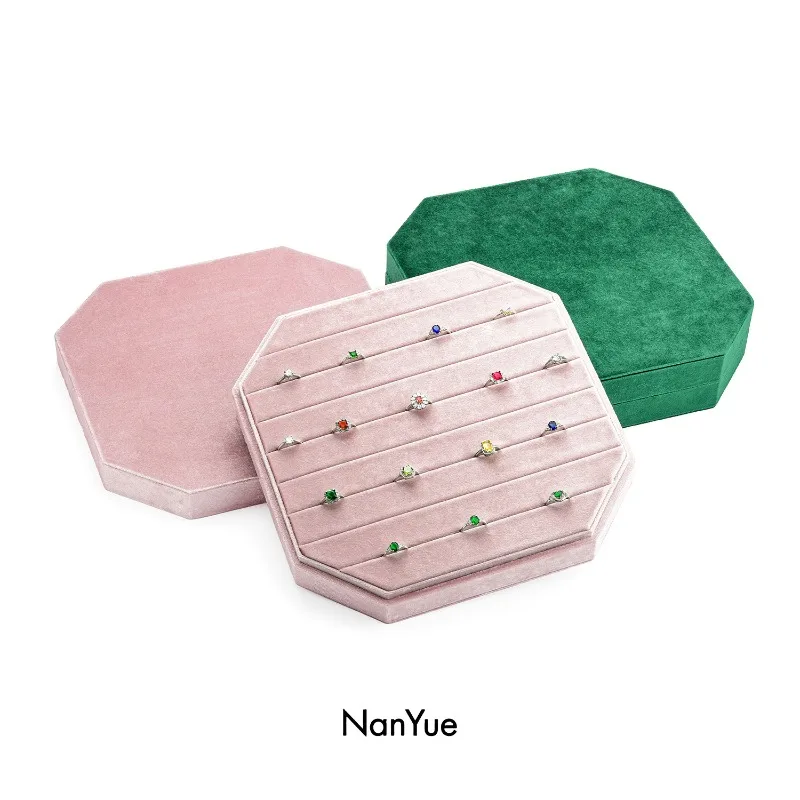 High-end Velvet Fabric Trays Jewelry Large Capacity Beveled Octagonal Trays Earrings Ring Storage Home Decor Tabletts ZY40TP
