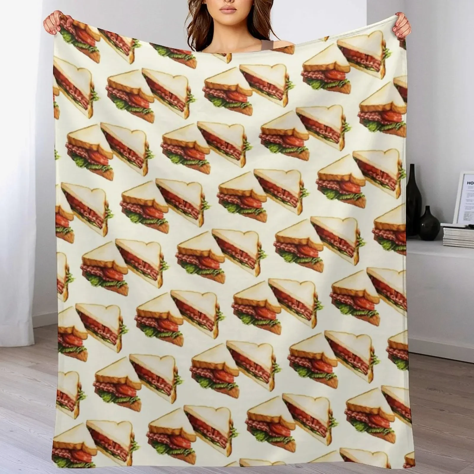 

BLT Sandwich Pattern Throw Blanket Portable Lightweight Blanket for Travel Camping