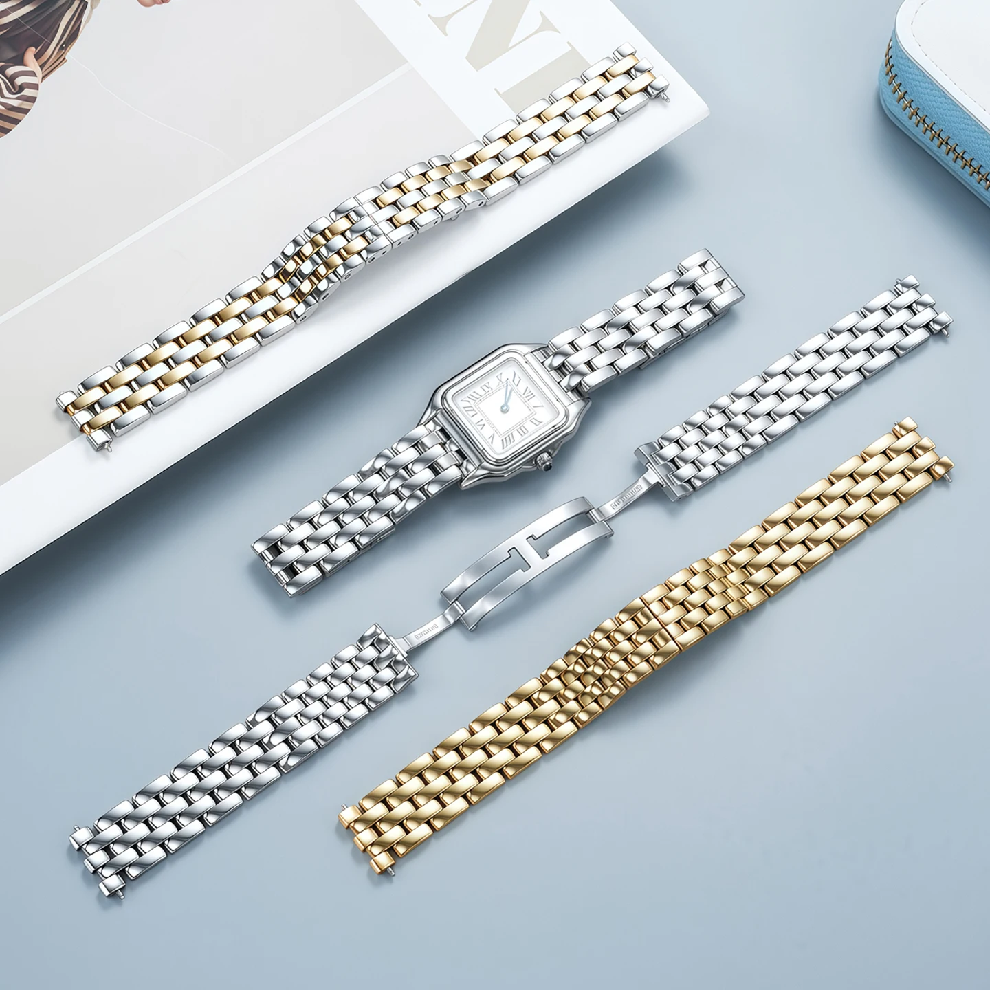 For Cartier Shandushi Cheetah Stainless Steel Watch Strap WSSA0013 Steel Strap 0015 Stainless Steel Watch Chain Female 15 12MM
